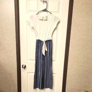 White and Blue Striped Jumpsuit